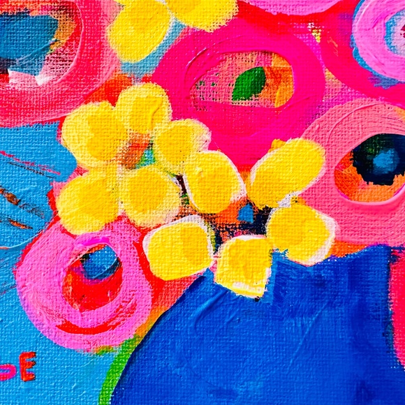 Original Painting Flowers Blue Vase 8"x10" Canvas Collectible One-of-a-Kind - Picture 5 of 7